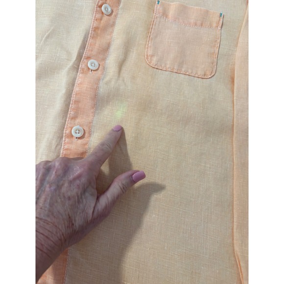 Tommy Bahama Relax Linen Shirt Men's M/M Peach Button Down Long Sleeve Boater - Picture 8 of 11